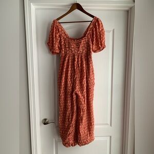 Free people bubble hem puff sleeve smocked jumpsuit size XS
